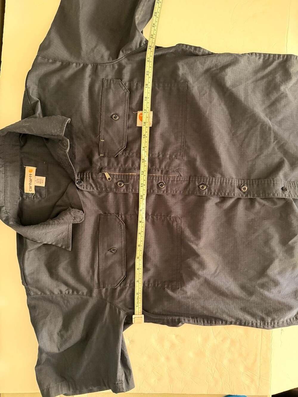 Carhartt Men's Short Sleeve Button Up Work Shirt W/ Zip Pocket Navy Blue Size L - Picture 5 of 8